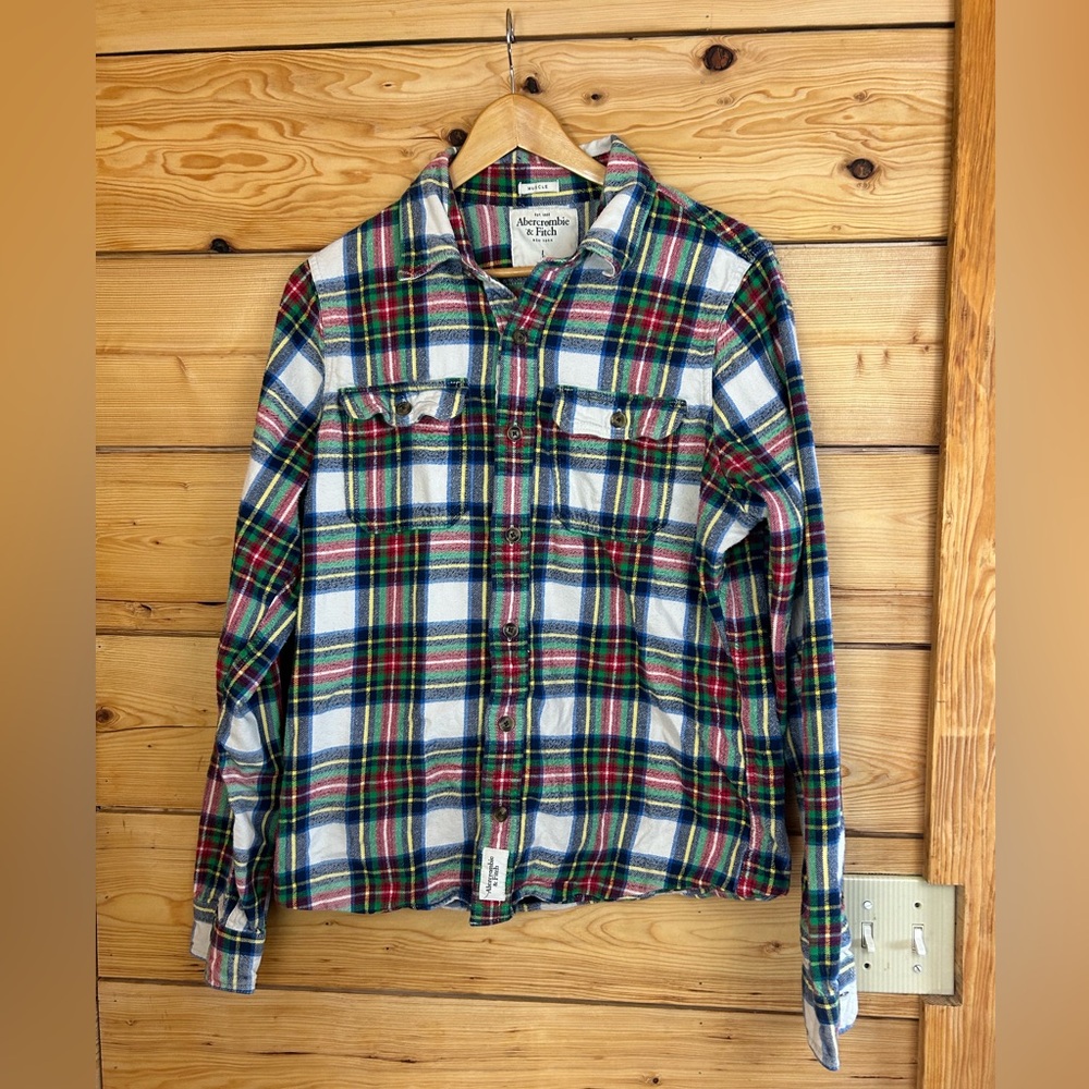 Abercrombie & Fitch Mens Muscle Fit Plaid Flannel Button Down Shirt Large‎ Multi